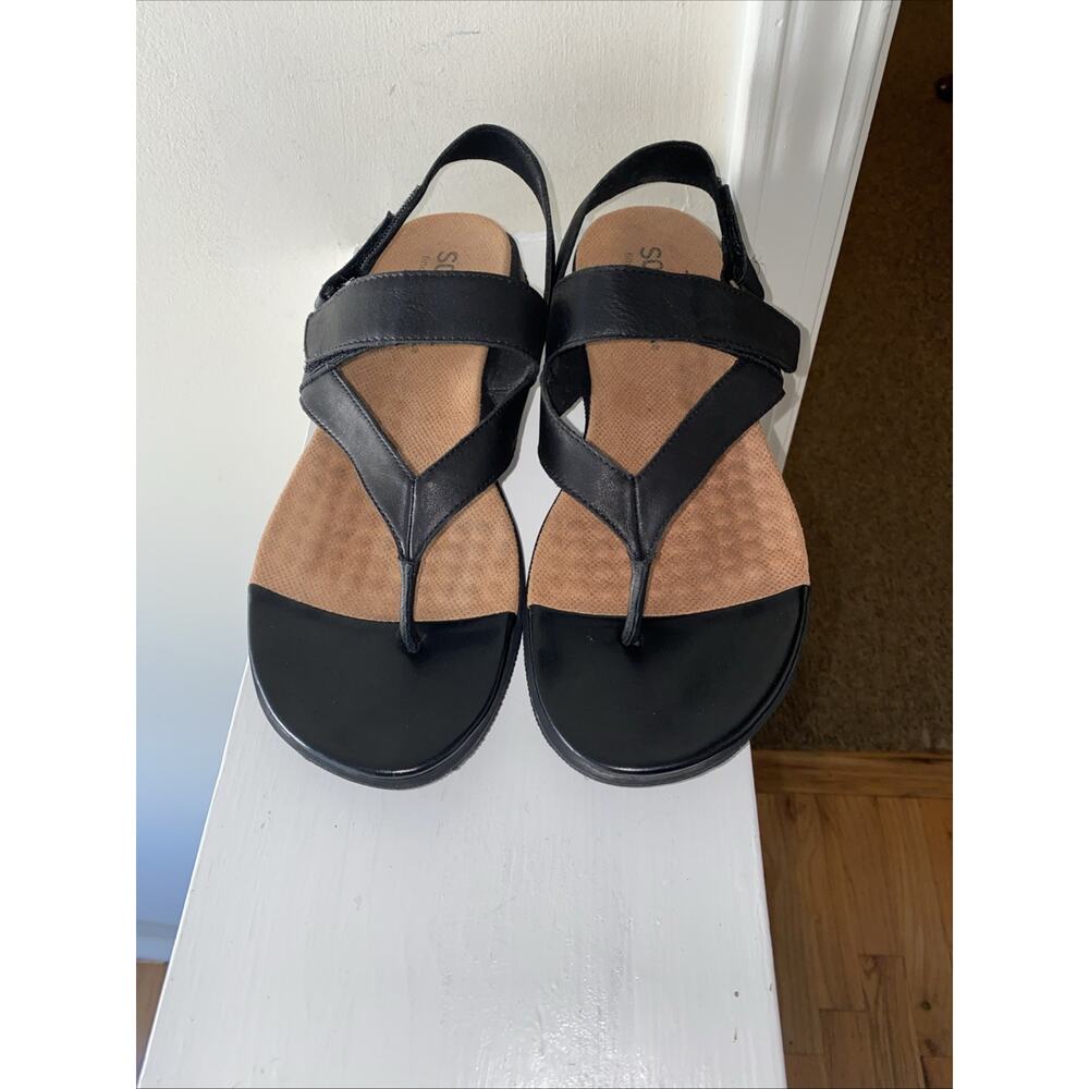 Softwalk Black Leather Thong Slingback Flat Women's Sandals Sz 9.5M
